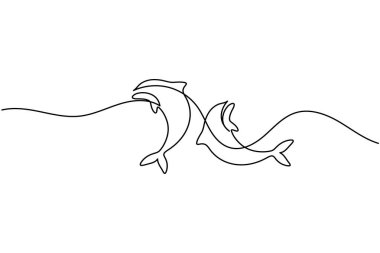 Beyaz arkaplanda minimalist biçim taslağı çizen yunus sürekli bir çizgi