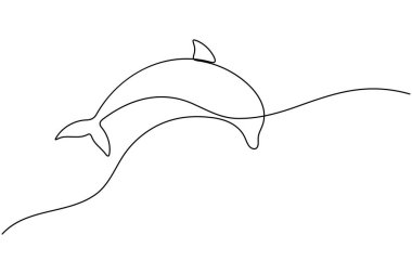 Beyaz arkaplanda minimalist biçim taslağı çizen yunus sürekli bir çizgi