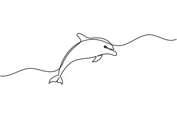 Beyaz arkaplanda minimalist biçim taslağı çizen yunus sürekli bir çizgi