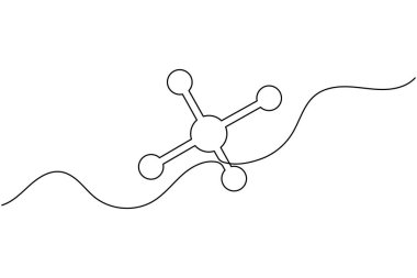 Molekül yapısı, kimya bilimi vektör illüstrasyonunu çizen tek çizgi halinde devam ediyor