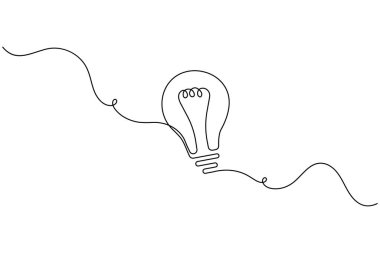 Ampul ve kağıt uçak aralıksız çizim konsepti ve minimalist stil ana hatlı iş simgesini izole eder