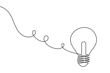 Ampul ve kağıt uçak aralıksız çizim konsepti ve minimalist stil ana hatlı iş simgesini izole eder