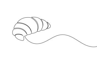 Croissant continuous one line drawing minimalist bakery pastry illustration
