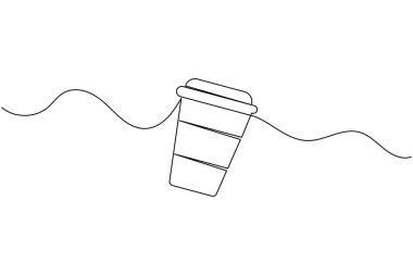 Coffee cup with steam continuous one line drawing minimalist style illustration