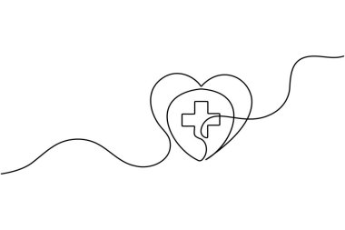 Tıbbi haç ve kalp atışı kesintisiz çizgi, sağlık hizmeti konsepti minimalist tasarım