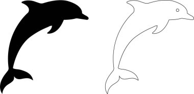Dolphin Siluet Vektör İllüstrasyonu beyaz arkaplanda izole edildi