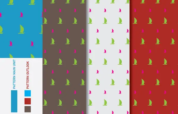 Yelkenli rengarenk, renksiz kumaş desen koleksiyon vektörü illüstrasyonu