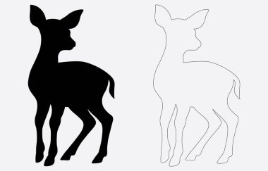 Beyaz arka planda izole edilmiş bebek geyik silueti vektör sanatı