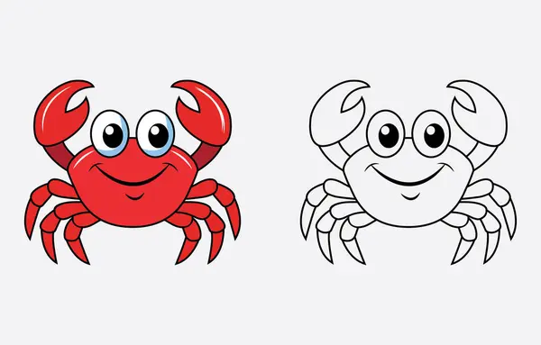 Beyaz arkaplanda izole edilmiş renkli karikatür yengeç vektör çizimi