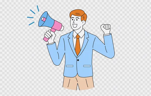 İş adamı şeffaf arkaplan ve düzenlenebilir vuruş üzerine izole edilmiş bir duyuru vektör sanatı yapıyor