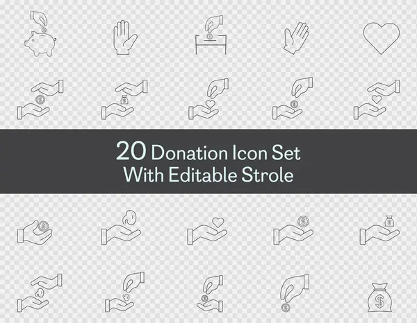 Bağış simgesi seti vektör sanatı şeffaf arkaplan ve düzenlenebilir vuruş üzerine izole