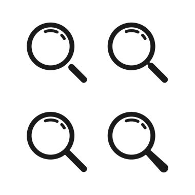 Yüksek sesle. Cam vektör simgeleri büyütülüyor. Arama simgesi. Sembolleri ara. Büyütücü cam silindir simgeleri. Vektör illüstrasyonu