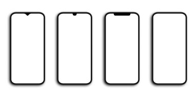Gerçekçi Smartphone. Beyaz ekranlı telefonlar. Şablon cep telefonları, izole edilmiş. Vektör illüstrasyonu