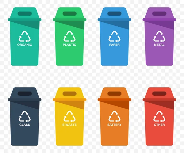 Papeleras Reciclaje Reciclar Símbolos Basura Recogida Contenedores Reciclaje Separación Iconos — Vector de stock