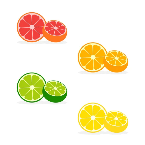 Оранжевый Лаймовый Лимонный Грейпфрутовый Ломтики Цитрусовые Ломтики Векторная Иллюстрация — стоковый вектор