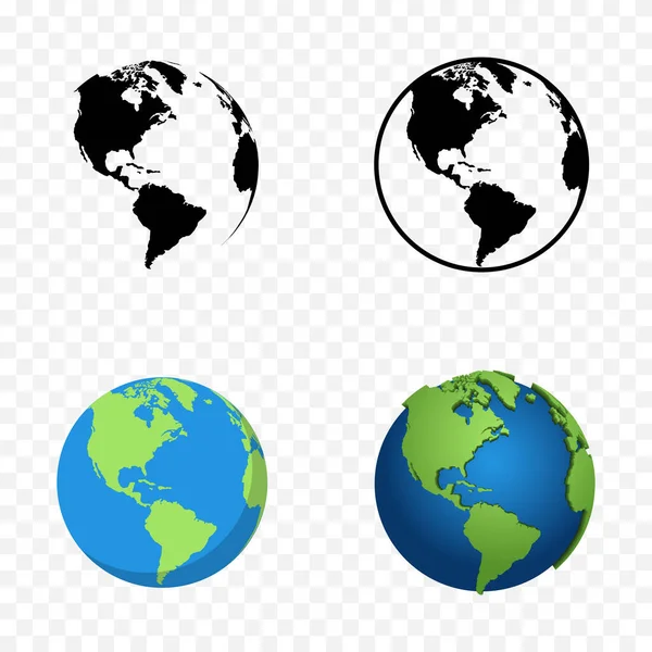 Globo Terra Diferentes Projetos Mapa Mundo Círculo Coleção Globos Terra — Vetor de Stock