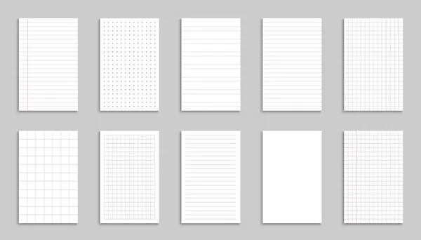 Papírové Prázdné Listy Vektorový List Řadě Mřížce Návrh Řádků Zápisník — Stockový vektor