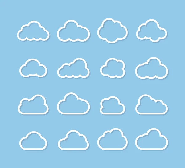Вектор Хмарні Білі Піктограми Збірка Хмар Хмарні Векторні Піктограми Хмари — стоковий вектор