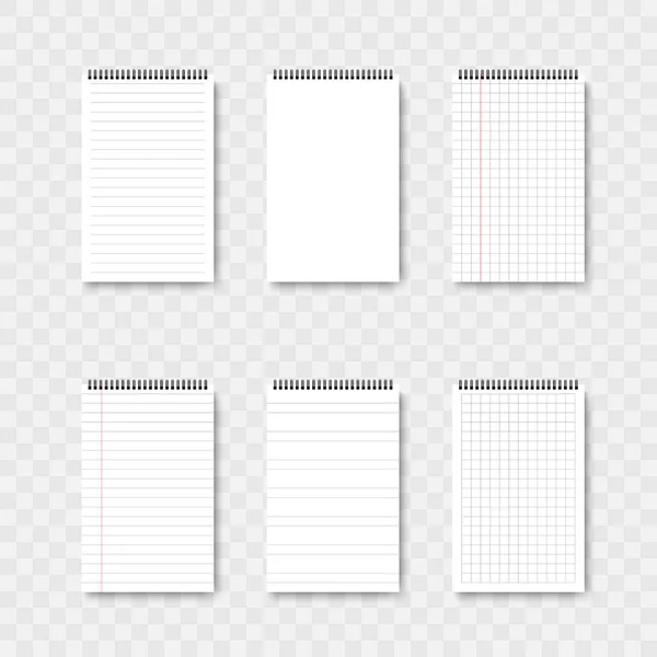 Cuaderno Blanco Organizador Conjunto Plantillas Hojas Papel Cuaderno Ilustración Vectorial — Archivo Imágenes Vectoriales