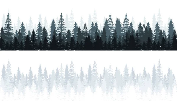 Winterwald Aus Schneebedeckten Tannen Silhouette Waldsilhouettenlandschaft Nadelwald Panorama Vektorillustration — Stockvektor