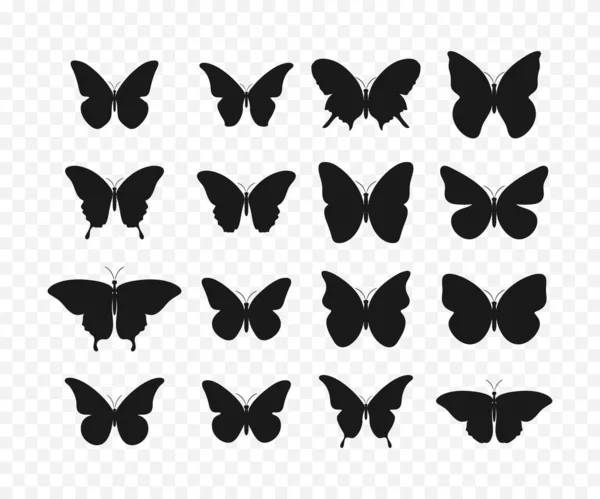 Vlindervector Iconen Vlinders Silhouet Zwarte Collectie Vectorillustratie — Stockvector
