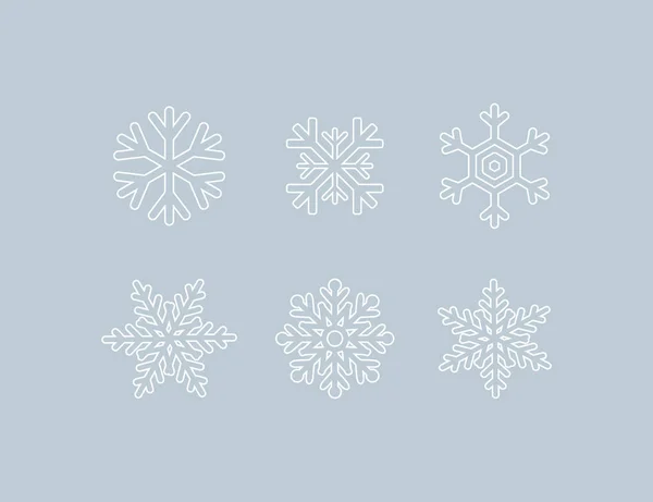 Ícones Vetoriais Flocos Neve Coleção White Snowflake Isolada Seis Flocos — Vetor de Stock