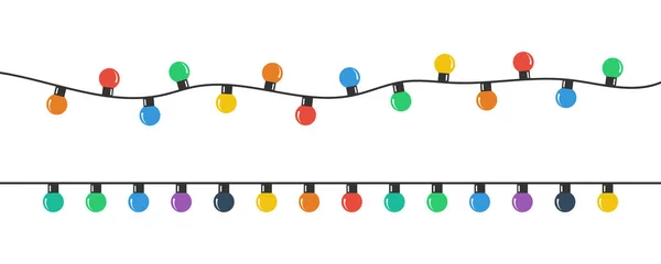 Kerstlampjes Kleurrijke Kerstlampjes Kleurbloemenslingers Lichten Lampen Eenvoudige Trendy Flat Design — Stockvector