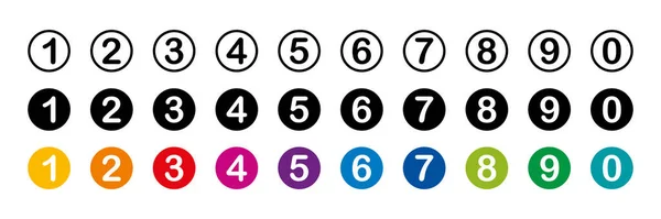 Collection Numéros Numéro Rond Nombre Coloré Cercle Illustration Vectorielle — Image vectorielle