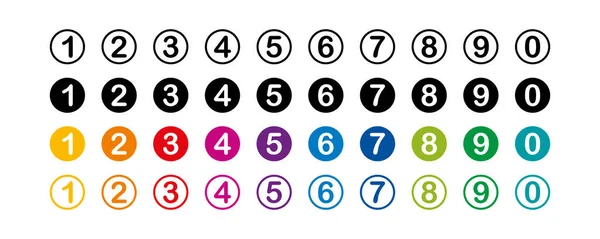 Raccolta Numeri Numero Tondo Numero Colorato Cerchio Illustrazione Vettoriale — Vettoriale Stock