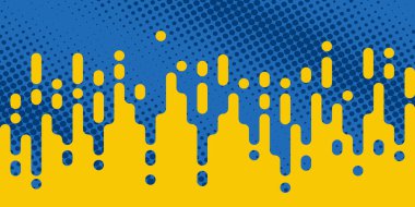 Ukrayna bayrağı renginde yarım ton noktalı soyut arkaplan. Modern tasarım. Vektör illüstrasyonu