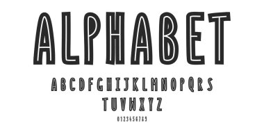 Yazı tipi alfabesi. Şablon Yazı Tipi Alfabesi. Alfabe ve birden dokuza kadar numaralar. Modern tasarımda yazı tipi. Vektör illüstrasyonu