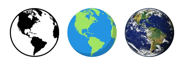 Earth Globe Earth Globe Dengan Desain Yang Berbeda Web Datar - Stok Vektor