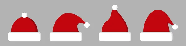 Kerstmanhoeden Vector Santa Claus Hoed Collectie Kerstmanhoeden Plat Design Vectorillustratie — Stockvector