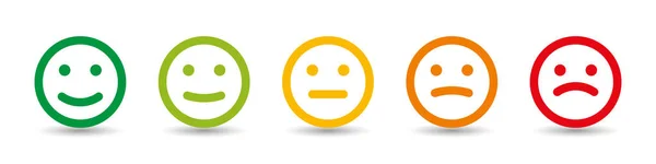 Рейтинг Емоцій Обличчя Ікони Сумного Щасливого Настрою Емодзі Кольорові Плоскі — стоковий вектор
