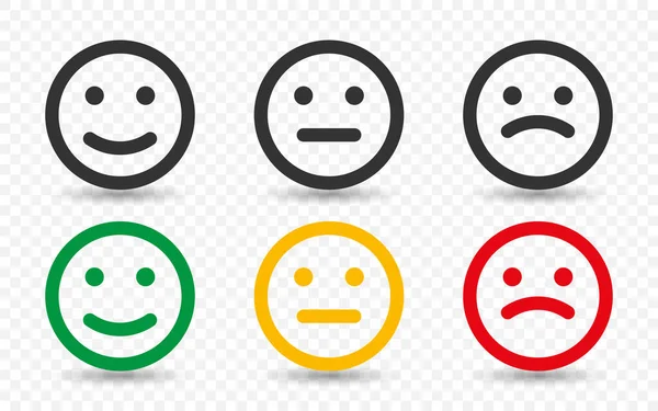Emotion Arcok Értékelése Szomorú Boldog Hangulatú Ikonok Emoji Színű Lapos — Stock Vector