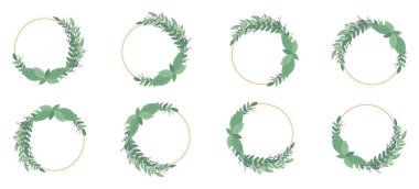 Yapraklı ve çiçekli çelenk. Laurels Yaprağı, Frames. Çelenk koleksiyonu. Vektör illüstrasyonu