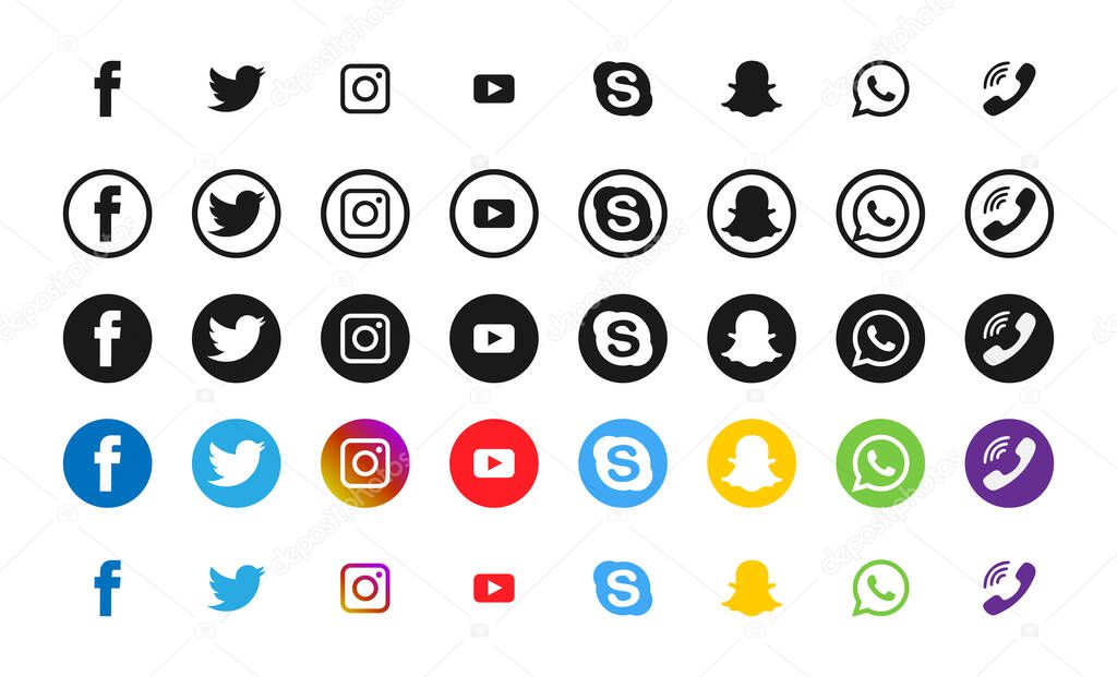 Vinnytsia, Ukraine - July 4, 2023. Social media collection. Facebook, Twitter, Instagram, Youtube, Skype, Snapchat, WhatsApp, Viber