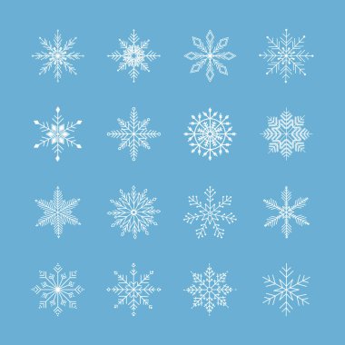 Kar taneleri - vektör simgeleri. Kar yağıyor. Kar taneleri şablonu. Kar taneleri farklı şekillerde. Kış konsepti Vektör illüstrasyonu