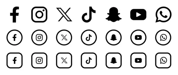 Facebook, Twitter, Instagram, Youtube, Snapchat, WhatsApp, Tik Tok - Sosyal medya logoları. Sosyal medya simgeleri. Gerçekçi koleksiyon. Vektör editörü