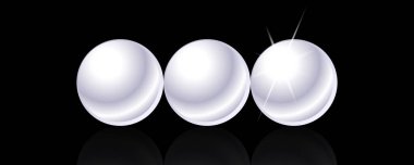 İnci. Siyah arka planda gölgesi olan üç beyaz inci. Vektör illüstrasyonu