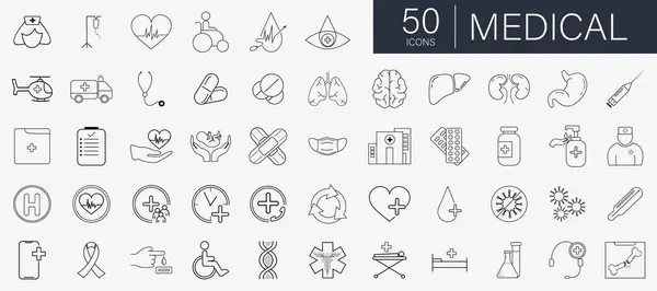 Medical Vector Icons Liniendesign Sammlung Websymbole Für Medizin Und Gesundheitswesen Stockvektor
