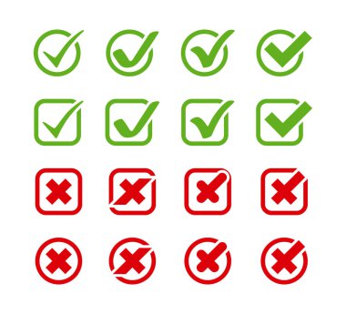 Mark ve Cross Vektör Simgesini kontrol et. İşaretleri ve Çapraz Vektör Simgeleri, düğmeleri ve sembolleri Denetle