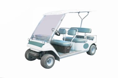Beyaz arka plan üzerinde izole beyaz golf arabası