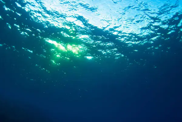 Underwater blue deep sea background with light in the sea