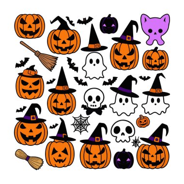 Bu canlı Cadılar Bayramı elementleriyle yılın en ürkütücü zamanını kutluyoruz. Oyuncu bir balkabağı, yaramaz bir hayalet ve ürkütücü bir yarasayla bu tasarım Cadılar Bayramı eğlencesinin özünü yakalar.. 