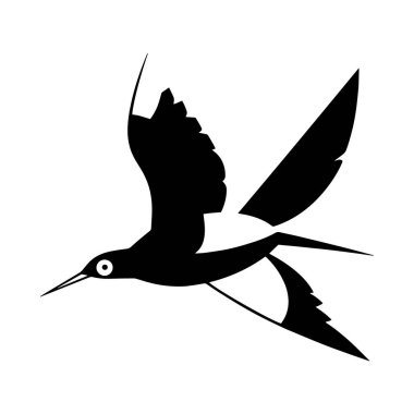 Bu minimalist görüntü düz beyaz bir arkaplana karşı uçan bir kuşun parlak siyah siluetini gösteriyor. Uzun kanatları ve çatallı kuyruğu hızlı ya da kırlangıç benzeri bir kuşu işaret ediyor..