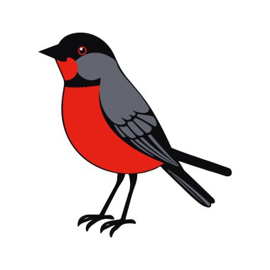 This digital illustration features a stylized bird with a geometric design and vibrant red color scheme. The bird's side profile showcases bold blue hues on its head and upper body clipart