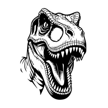 Kükreyen yırtıcı dinozor kafası siyah beyaz çizimler