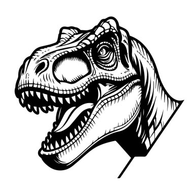 Siyah ve beyaz tyrannosaurus rex baş illüstrasyonu