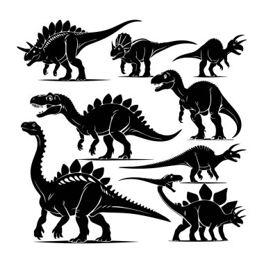 Siyah siluet dinozor koleksiyonu